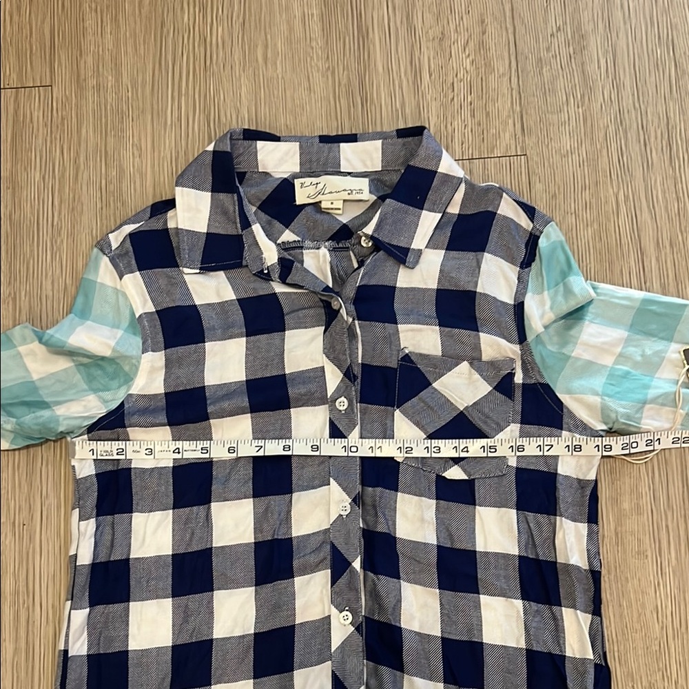 NWT Vintage Havana Size Small Blue and White Checkered Button Up Shirt - Picture 5 of 6